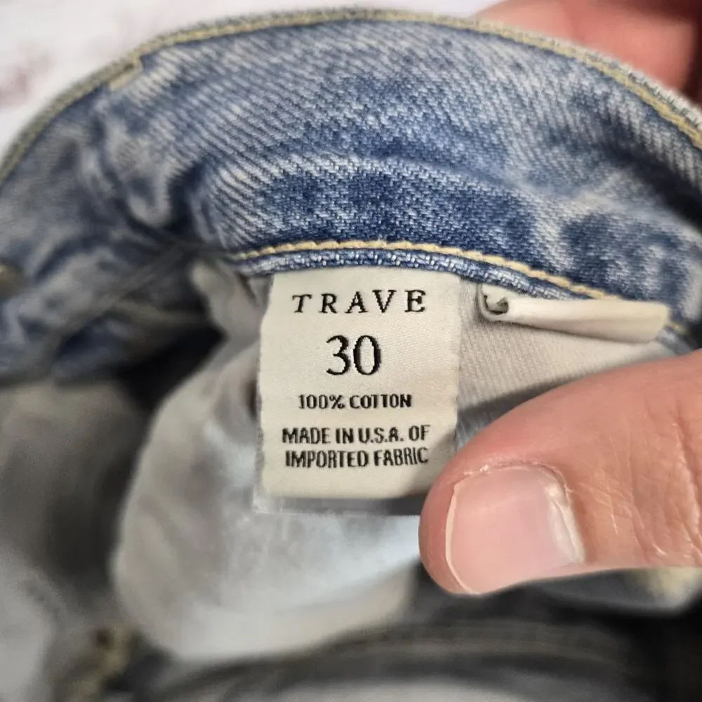 Trave Jeans Harper Crop Straight High Rise Raw Hem Button Fly Grunge Denim 30